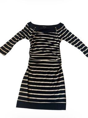 White House Black Market Black & Gold Striped Boatneck Dress XXS